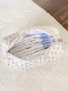 Ditsy花卉圖案大容量便攜式拉繩收納袋，化妝包內部插入袋（拉鍊方向隨機） - 米色 - 查看 5