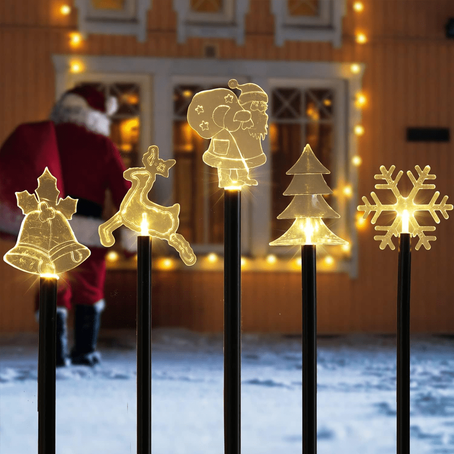 Decoração de Natal mista Luz Solar Estaca Luz À Prova D'Água Rena Floco de Neve Sino Árvore de Natal Papai Noel Li, Decoração de Natal Luz de Natal ao Ar Livre Decoração de Quarto Decoração de Casa Decoração de Festa Festival de Férias Presente de Natal Ação de Graças Decoração de Árvore de Natal Enfeites