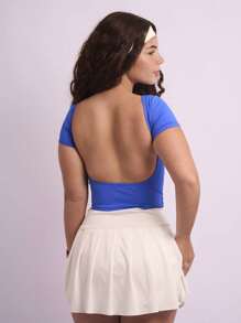Women's Backless Cropped Baby Tee Open Back Polyamide - Royal Blue - View 7