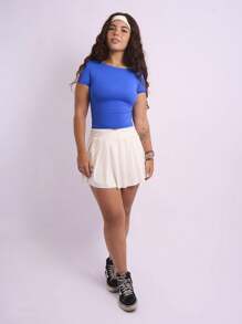 Women's Backless Cropped Baby Tee Open Back Polyamide - Royal Blue - View 2