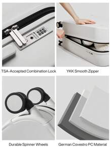 20英寸帶保護套的登機行李箱，輕便的登機行李箱，帶有TSA鎖，靜音旋轉輪和抗菌內裡PC推車箱，適用於學校、商務旅行和度假，煙白色手提行李旅遊度假蜜月留學畢業禮物男女生學生情侶的理想選擇旅行配件 - 白色 - 查看 7