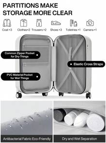 20英寸帶保護套的登機行李箱，輕便的登機行李箱，帶有TSA鎖，靜音旋轉輪和抗菌內裡PC推車箱，適用於學校、商務旅行和度假，煙白色手提行李旅遊度假蜜月留學畢業禮物男女生學生情侶的理想選擇旅行配件 - 白色 - 查看 5