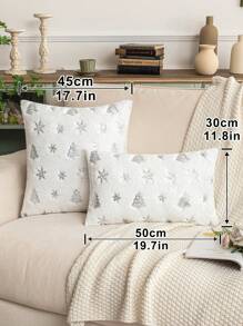 1pc Sequined Snowflake Christmas Tree Polyester Pillow Cover - White - View 9