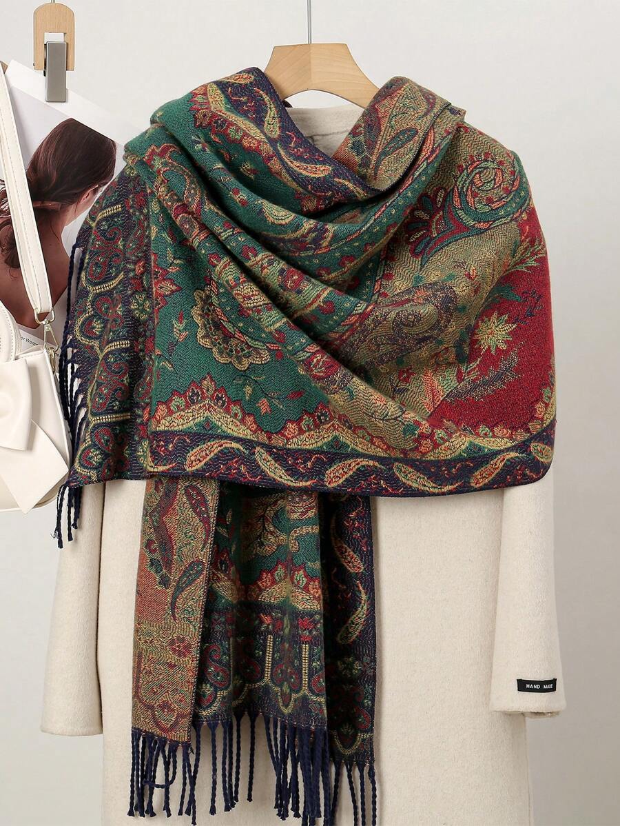 1 chiếc khăn choàng Jacquard Paisley dày cho nữ, khăn choàng Pashmina phong cách Boho/khăn choàng, khăn choàng ấm áp và thời trang cho mùa thu và mùa đông sử dụng hàng ngày Phụ kiện Abaya - Nhiều màu - Xem 1