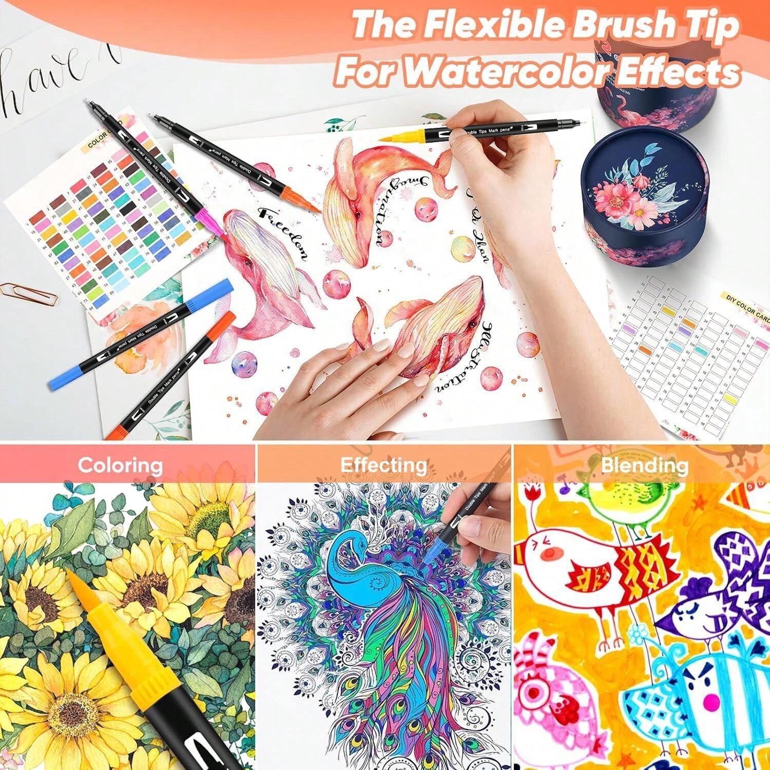 72 Colors Dual Tip Brush Pens With Brush Tip And Fine Tip For Artists