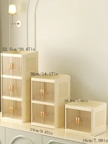 1pc Foldable Double-Door White Drawer Storage Box, Multi-Layer Organizer Rack For Stationery, Cosmetics, Skincare At Home - Multicolor - View 5