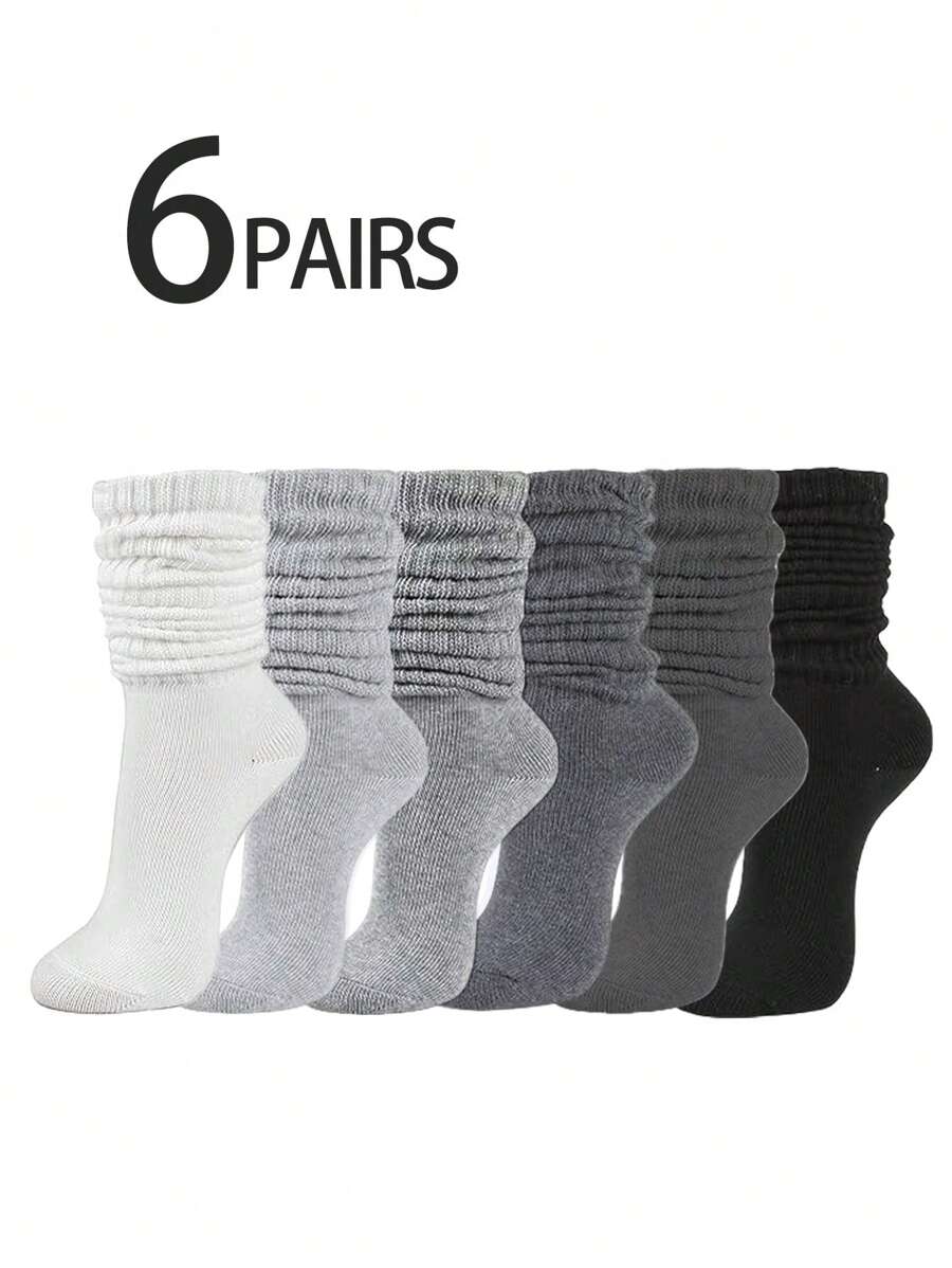 6 Pairs Women's Multicolor Slouch Crew Socks, Slouchy Socks, Fashionable Versatile Daily Soft Comfortable Moisture-Wicking Back-To-School Warm