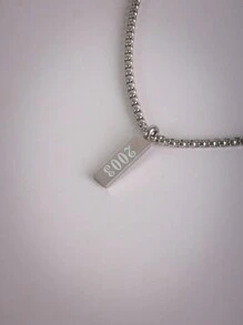 1pc Fashionable Rectangular Titanium Steel Engraved Number Year Pendant (1990-2024) Necklace, Classic Necklace For Men, Personalized Jewelry Gift For Graduation