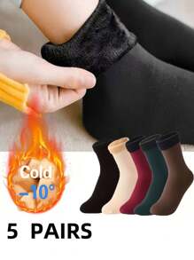 1/3/5 Pairs Women Middle Tube Socks, Women High Elastic Warm Socks, Solid Color Warm Socks Suitable For Men And Women Daily Wear