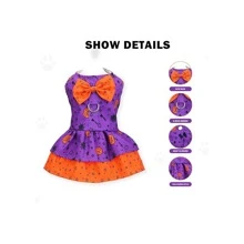 1pc Dog Cute Harness Skirt Set, Small Dog Dress With Halloween Style, Suitable For Small Dogs And Cats, Purple. - Purple - View 10