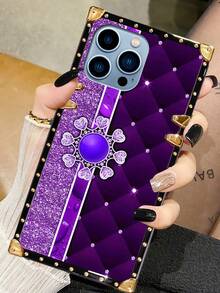 1pc Rhombus Gemstone Pattern Rectangle Fashion Shockproof Phone Case Compatible With Iphone/Compatible With Galaxy/Compatible With OPPO Reno/Compatible With Redmi Compatible With POCO C50/C51/A1/A2/12c/Compatible With POCO C55/12/12 5G/Compatible With POCO M6 Pro 5G/10C Models. There Is Also A Protective Film On The Pattern, Which Should Be Removed Before Use., International Version, Not The Domestic Version - Multicolor - View 8