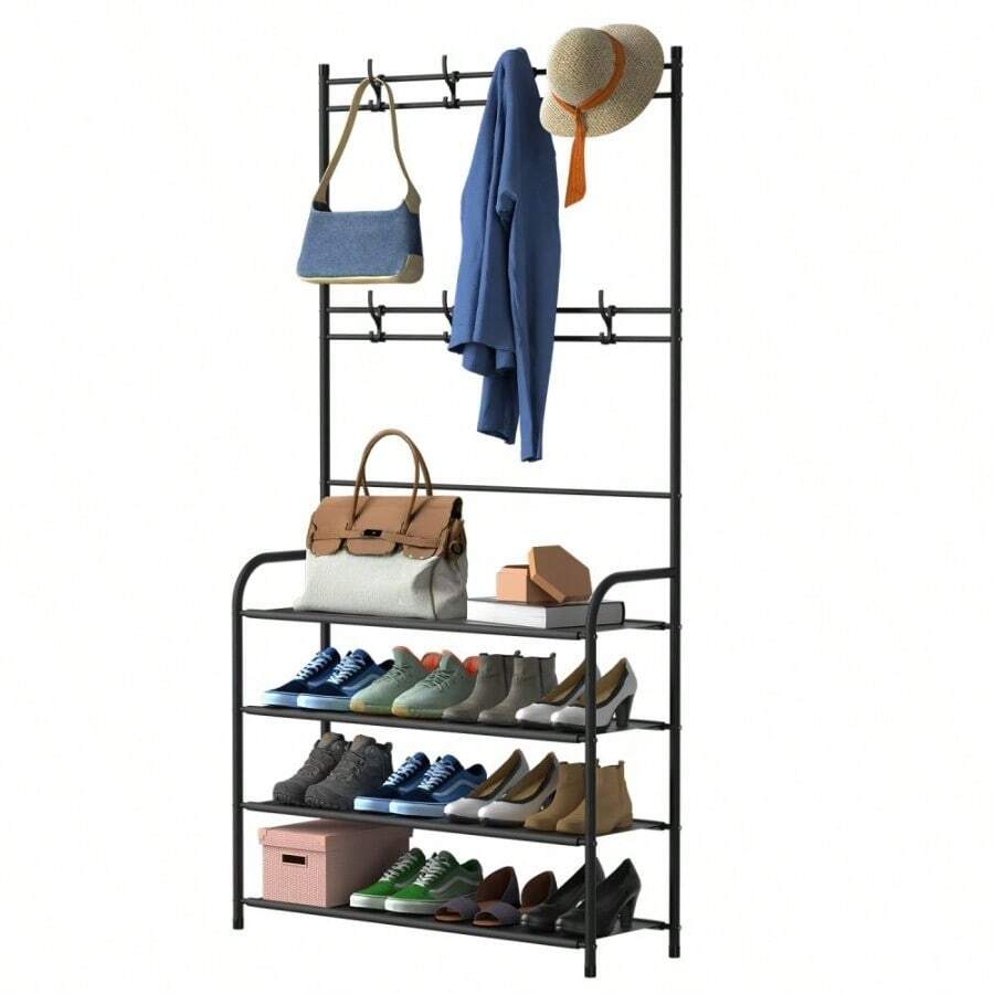 Entryway Coat Hat Rack Shoe Storage Shelf Shoe Rack Freestanding Hall