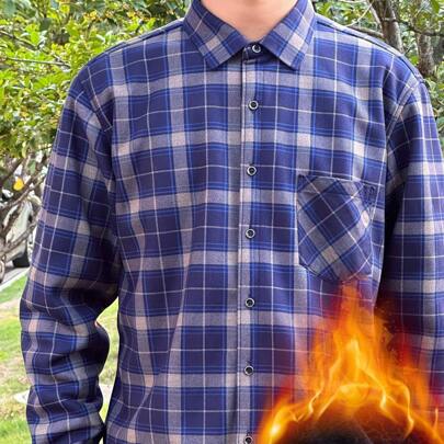 1pc Thermal Lined Plaid Flannel Shirt, Warm