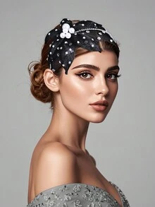 1 chiếc băng đô cài tóc bản rộng họa tiết hoa màu đen thủ công sang trọng, thích hợp để trang trí Halloween, tiệc tùng, chụp ảnh cưới - Màu xanh lá cây đậm - Xem 2