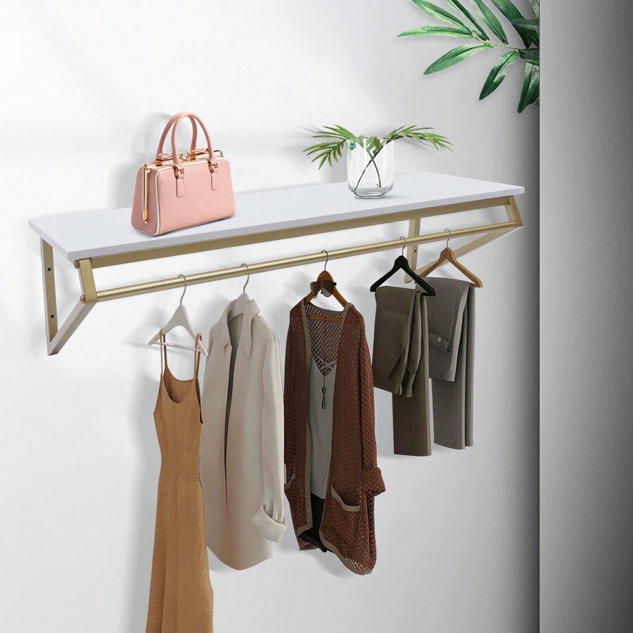 LOYALHEARTDY Clothes Rack With Top Shelf, Industrial Pipe Wall Mounted