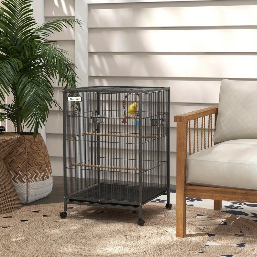 Bird Cage, Budgie Cage, Parrot Cage, With Rolling Stand, Stainless