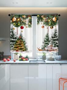 2 件套圣诞多色窗帘，现代时尚家居装饰窗帘，适合杆，适合圣诞节和日常使用，所有季节 - 彩色 - 查看 9