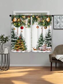 2 件套圣诞多色窗帘，现代时尚家居装饰窗帘，适合杆，适合圣诞节和日常使用，所有季节 - 彩色 - 查看 6