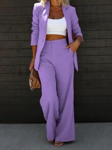 Chicsale Elegant Business And Leisure Two-Piece Suit, Single-Button Lapel Suit Jacket And Slim Trousers, Women's Wear - Màu tím hoa cà - Xem 1