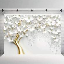 Fondo fotográfico abstracto con pétalos blancos, decoración para bodas, compromiso, fiestas de cumpleaños, mesa de pastel, accesorios para cabina de fotos, suministros para fiestas, decoración de pancarta de cumpleaños