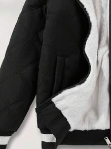 Tween-Jungen 1 Stück Stehkragen Einfarbig Lässig Locker Verdickt Thermo Gefüttert Sportjacke Mantel, Herbst/Winter