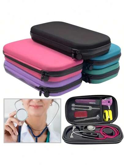 1 pièce Sac médical portable, trousse de premiers soins organisateur, boîte de rangement pour stéthoscope en EVA, avec poignée, étui de transport rigide, boîte pour chiffon de stéthoscope, trousse de premiers soins anti-chute en EVA pour la maison, étui rigide pour stéthoscope