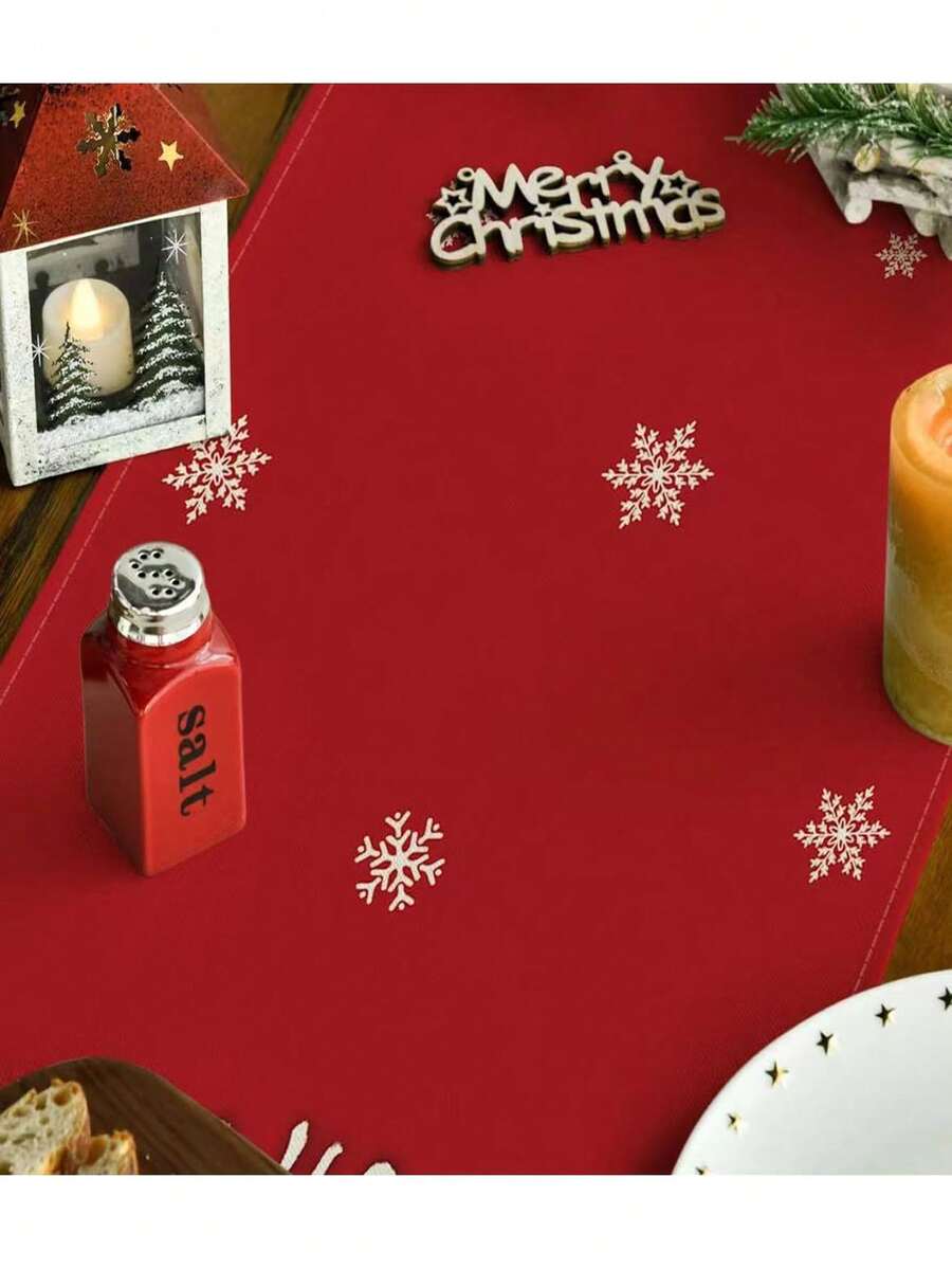 Christmas Pine Tree Pattern Red & Black Table Runner & Placemat Set, 13