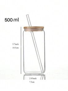 1 件 500 毫升，水杯，玻璃水杯，带盖透明玻璃杯，带吸管的果汁杯，简易茶杯，啤酒杯，果汁杯，咖啡杯，可乐杯，饮具 - 無色 - 查看 6