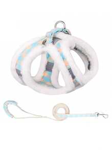 1 件可调节格子猫背带套装，毛绒边缘和衬里，柔软且保暖。 - 藍色 - 查看 12