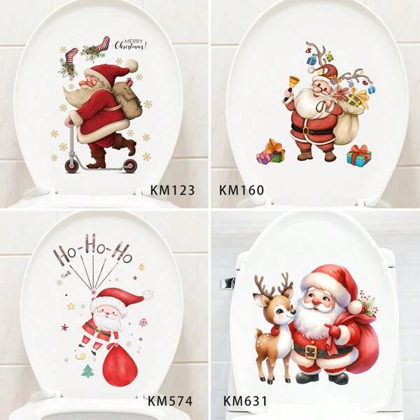 Santa Claus Bathroom Toilet Waterproof Stickers, Wall Decals For Home Decoration, Self-Adhesive Removable