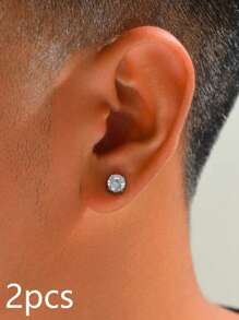 1入流行酷街風式朋克磁性耳環（無需穿孔）用不鏽鋼和 - 銀色 - 查看 9