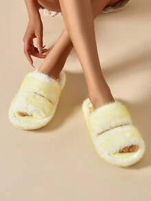 Dép lông mềm mại màu gradient hai quai thời trang cho nữ, mặc ở nhà mùa thu/đông - Màu vàng - Xem 2