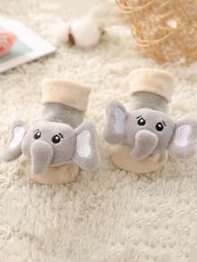 2 đôi tất hoạt hình dày dặn cho bé, tất chống trượt đi trên sàn có tay cầm, dành cho trẻ sơ sinh, mùa thu/đông - Nhiều màu - Xem 3