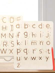 双面凹槽木质字母书写板盲写轨迹训练板 - 追踪板 - 轻松快速学习写 ABC！字母书写板 - 原木色 - 查看 3