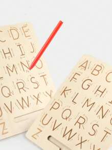 双面凹槽木质字母书写板盲写轨迹训练板 - 追踪板 - 轻松快速学习写 ABC！字母书写板 - 原木色 - 查看 2