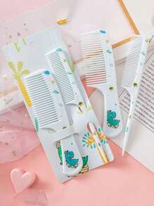2pcs/Set Cute Cartoon Animal Style Anti-Static Hair Brush Set, Wide Tooth Comb & Fine Teeth Tail Comb For Baby Toddlers & Kids