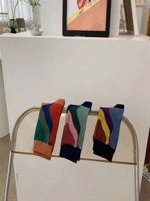 3 Pairs Of Korean New Spring And Summer Vintage Texture Mid-Tube Socks Fashion Street Shot Morandi Color Matching Mid-Tube Socks Woman