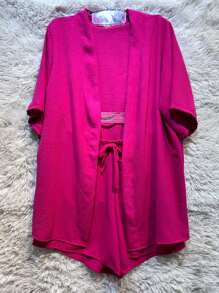 2-Piece Plain Set (Kimono+Shorts) J-2 - Pink - View 1