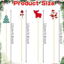 100 件装圣诞鸡尾酒签圣诞食物签圣诞老人雪人麋鹿圣诞树竹牙签开胃菜水果串三明治纸杯蛋糕开胃菜牙签 - 彩色 - 查看 3