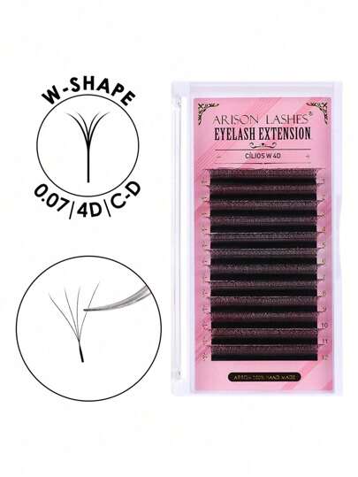 أرسون 12 صف 4D W رموش مجلدة مسبقة الصنع بشكل W4D لتمديد الرموش للكريسماس، يمكن مطابقتها مع Y W رموش آلية مزهرة ل- YY Cilios للجملة