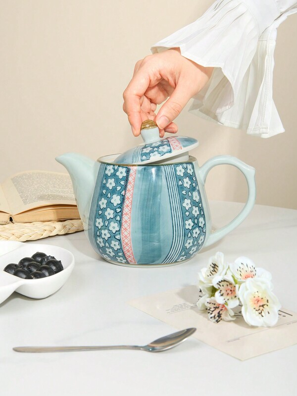 1pc Vintage Ceramic Teapot, Suitable For Home, Club And Gathering Use