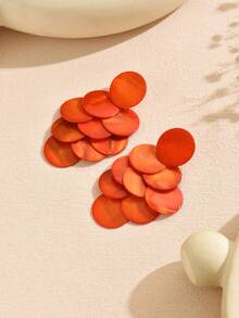 1 对全新时尚贝壳多层流苏吊坠耳环 - 橘色 - 查看 3