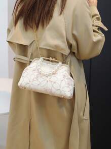 New Lace Flower Handbag Shoulder Crossbody Bag, Cheongsam Han Chinese Dress Style, Oriental Fashion Shoulder Bag With Pearls For Women
