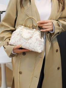 New Lace Flower Handbag Shoulder Crossbody Bag, Cheongsam Han Chinese Dress Style, Oriental Fashion Shoulder Bag With Pearls For Women