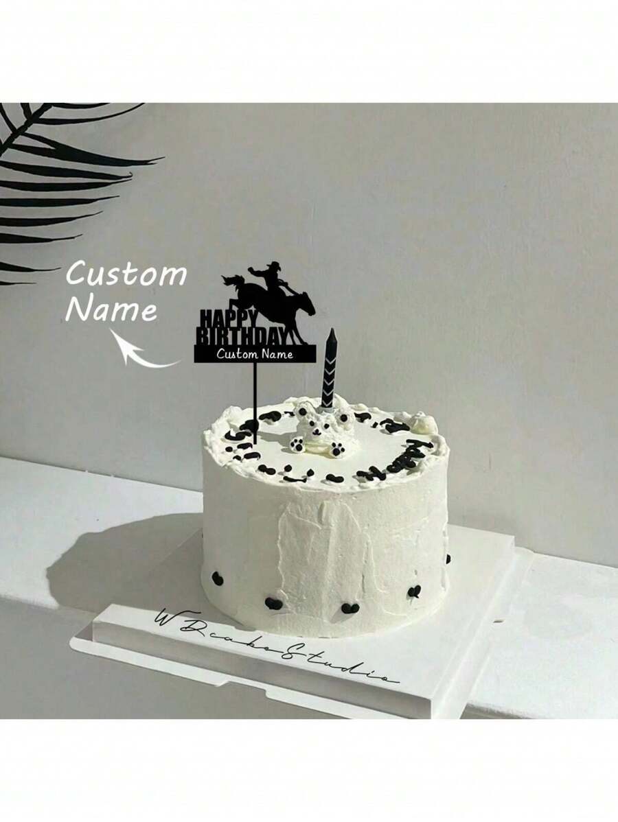 1 cái, Trang trí bánh sinh nhật vui vẻ được cá nhân hóa tùy chỉnh, Trang trí bánh tên tùy chỉnh, Trang trí ngựa độc đáo tùy chỉnh, Quà tặng tiệc, Trang trí bánh - màu đen - Xem 1
