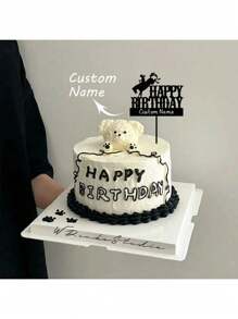 1 cái, Trang trí bánh sinh nhật vui vẻ được cá nhân hóa tùy chỉnh, Trang trí bánh tên tùy chỉnh, Trang trí ngựa độc đáo tùy chỉnh, Quà tặng tiệc, Trang trí bánh - màu đen - Xem 3