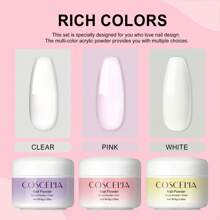 coscelia 42 PIEZAS Kit de uñas acrílicas - 8G de polvo acrílico blanco rosa claro y 30ML de líquido acrílico para sistema de uñas, 24 PIEZAS de decoración de uñas con purpurina, pegamento para uñas, aceite para cutículas, set de suministros para extensión o tallado de uñas acrílicas - 5 PIEZAS de pinceles de arte de uñas, 50 PIEZAS de puntas de uñas postizas blancas y transparentes para mujeres para manualidades de arte de uñas, regalo para salón