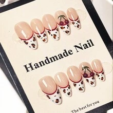 Bộ 10 miếng dán móng tay thủ công hình quả hạnh nhân dài vừa phải theo phong cách họa tiết da báo mùa thu đông của Pháp, có thể tháo rời, bộ dụng cụ làm móng tay phủ toàn bộ hình quả anh đào chạm khắc thủ công ba chiều, thích hợp cho phụ nữ và trẻ em gái sử dụng hàng ngày và ngày lễ, bao gồm một dũa móng tay và 24 miếng băng dính hai mặt - Nhiều màu - Xem 9