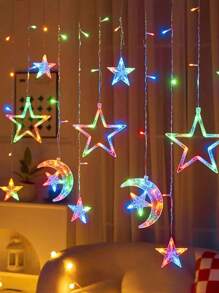 1件装 2024新款LED窗帘灯，星月灯，卧室及房间装饰灯，斋月照明，适合家居、节日窗户装饰，是生日、新年、情人节装饰和节日氛围照明的理想之选 - 月抱星窗簾燈 - 查看 9