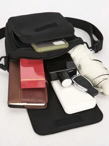 时尚单肩包斜挎包校园风圣诞节冬季秋季圣诞礼物男士包单肩包侧包徒步旅行男士礼物礼物学生旅行节日感恩节大容量多功能户外单肩包夏季返校包斜挎包春季学校用品钱包单肩包邮差包 - 黑色 - 查看 6